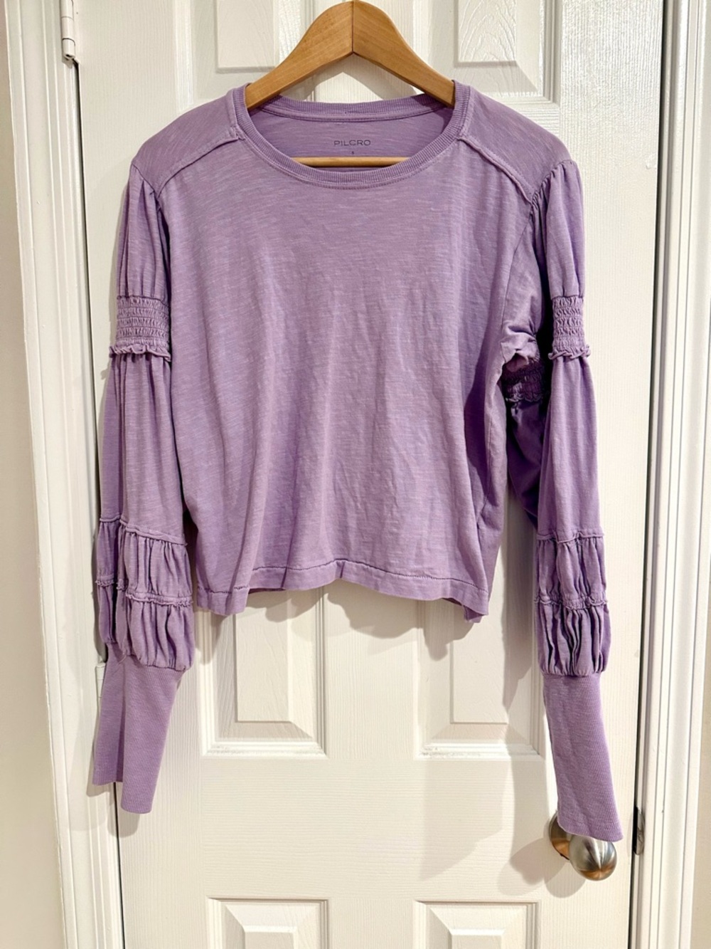 Pilcro Anthropologie Lavender Smocked Puff Sleeve Top Boho Size S - Picture 6 of 6
